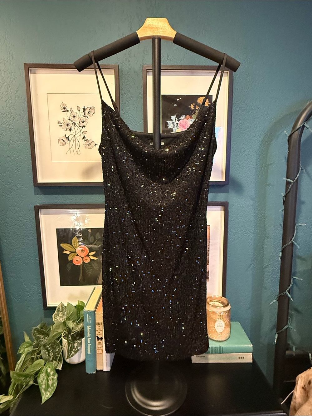 Steve Madden Black Sequin Mini Slip Dress